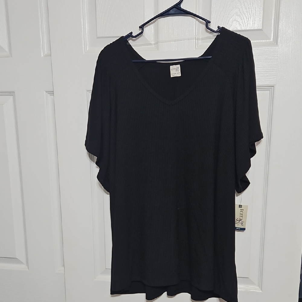 Terra & Sky Black Relaxed Short Sleeve Tunic